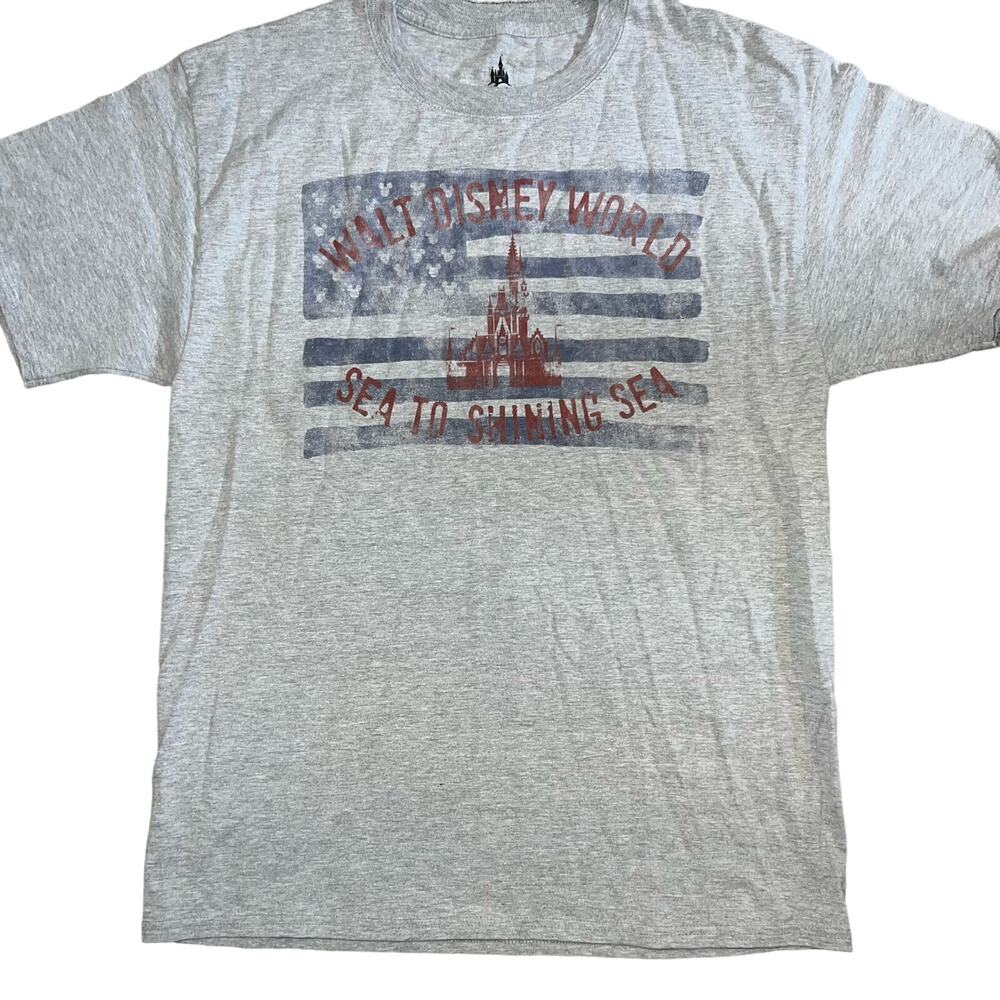 Disney Parks USA Flag Walt Disney World Sea to shining sea gray T shirt size Lg